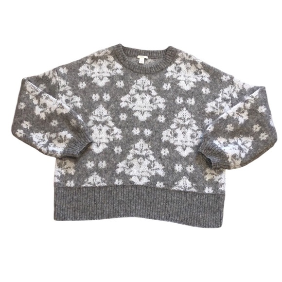 Lewit jacquard Womens Chunky Sweater Sz XL Grey White Wool Angora Mohair Blend - Picture 2 of 7